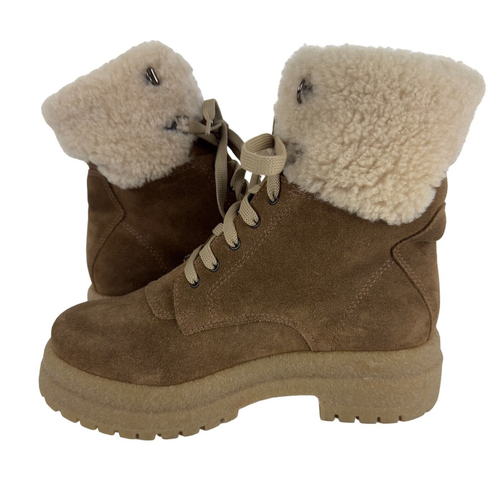La Canadienne Brown Suede Faux Fur Combat Boots 5.5 Made Canada - Picture 7 of 13